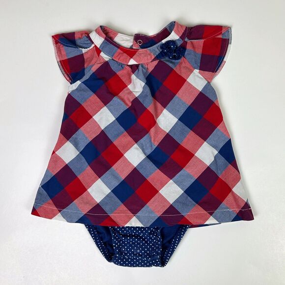 Carter's Child of Mine Red White Blue Checkered Plaid Baby Dress Bloomer 18 Mnth - Picture 1 of 8
